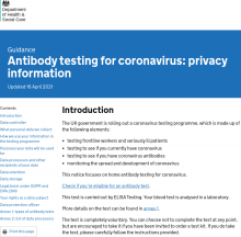 Antibody testing for coronavirus: privacy information [Updated 16th April 2021]